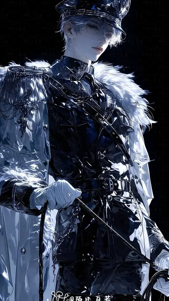 2 Chàng trai anime ngồi nghiêng bên bàn dài, tay đặt lên tập tài liệu trong phòng họp kính với gương mặt lạnh và tóc đen gọn.