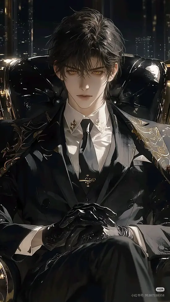 8 Một doanh nhân thành đạt trong nét vẽ anime ngồi trên ghế da, cà vạt chỉnh tề và ánh mắt nghiêm khiến khung hình rất có lực.