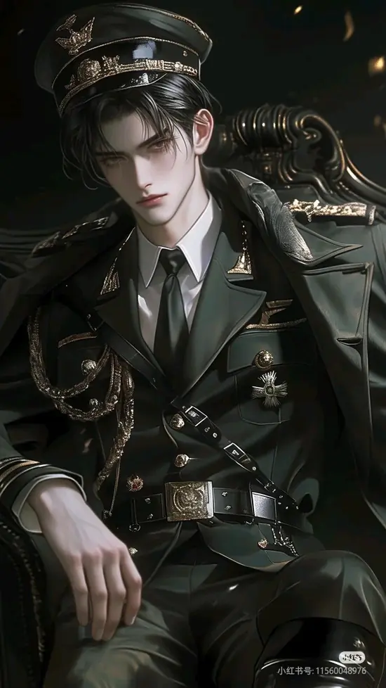 18 Mái tóc đen vuốt lệch tạo vẻ trưởng thành cho nhân vật mặc hình trai anime vest đen, phía sau là mảng kính phản chiếu thành phố.