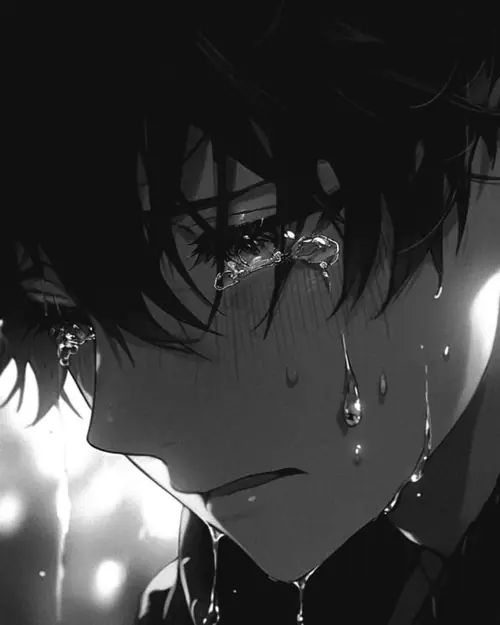 70 Ảnh Anime Buồn Khóc Trắng Đen trong nền xám mờ cùng ánh mắt rưng rưng