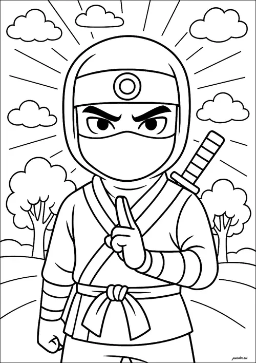 3 Một chiếc shuriken nằm gọn trong tay ninja đang khom người, phía sau là hàng tre và bức tường đá.