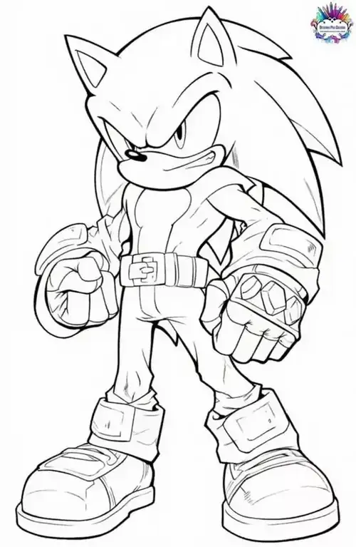 5 Sonic tạo dáng tự tin bên biểu tượng Sega, một tay chống hông, tay còn lại giơ ngón cái thân thiện.