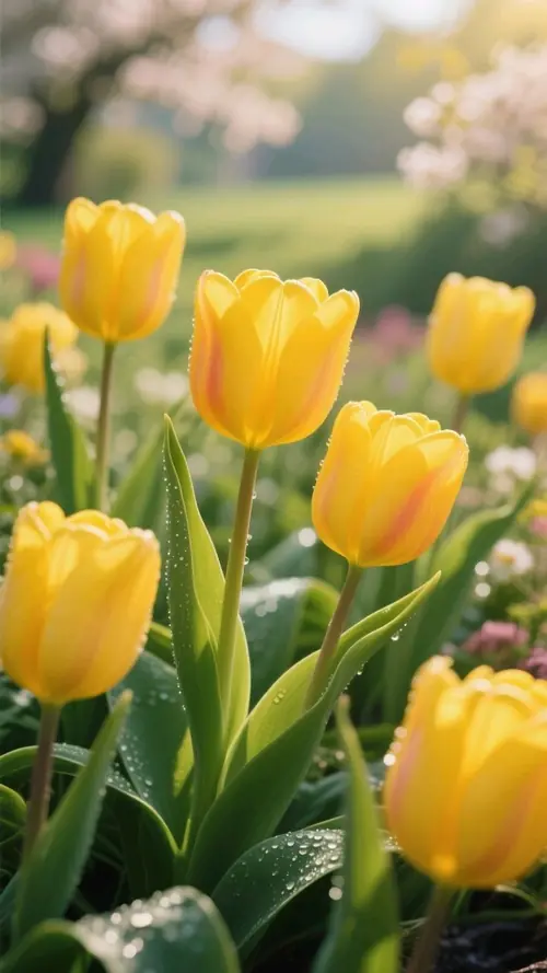 85 Hình Nền Điện Thoại Hoa Tulip Vàng trải dài giữa đồng xuân trong trẻo