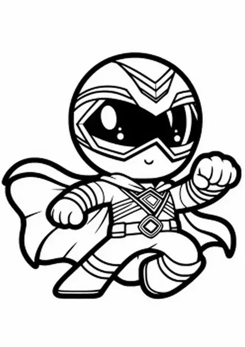 15 Biểu tượng ngực giữa phần áo trong tranh tô màu siêu nhân chibi, nhân vật chống nạnh tự tin.