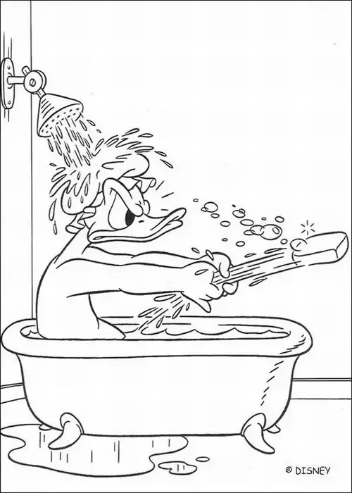 23 Một tay Donald giữ kính lúp sát đất, tay kia chống gối khi tìm dấu chân nhỏ.