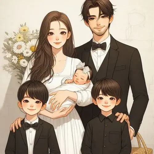 63 Ảnh Gia Đình 5 Người Chibi có trang phục đồng bộ và tạo dáng cực tự nhiên