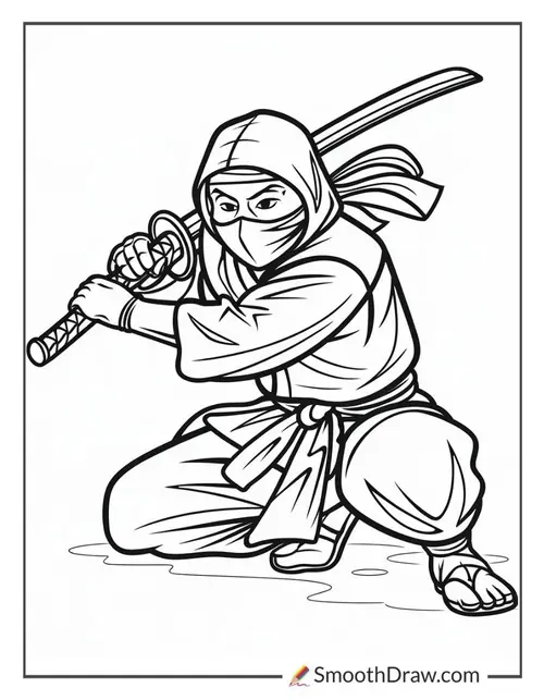 75 Tranh Tô Màu Ninja mạnh mẽ với kiếm katana và tư thế chiến đấu linh hoạt