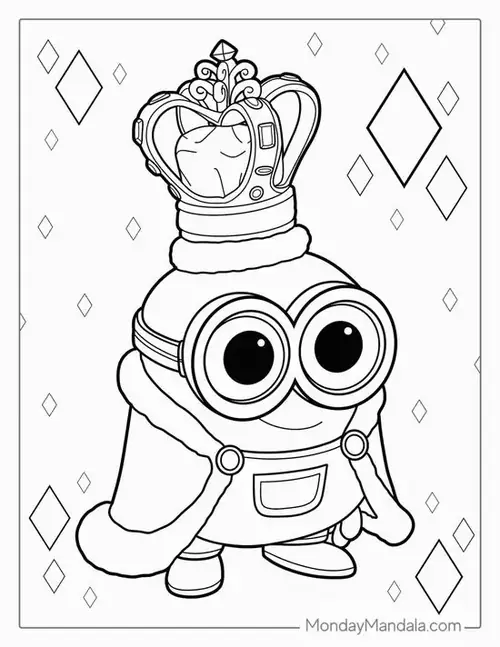 4 Gru cúi xuống trò chuyện cùng Minion trong mẫu tô màu Minion có đường viền đậm, dễ nhìn.