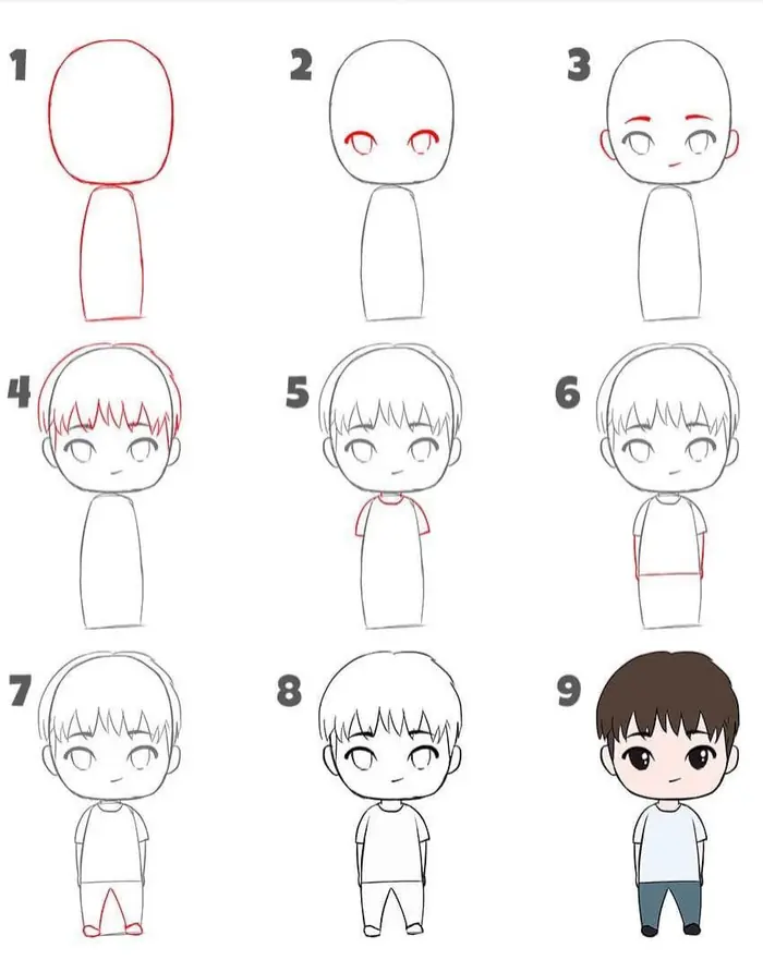 Cách vẽ chibi nam đơn giản theo 9 bước từ dựng hình đến tô màu