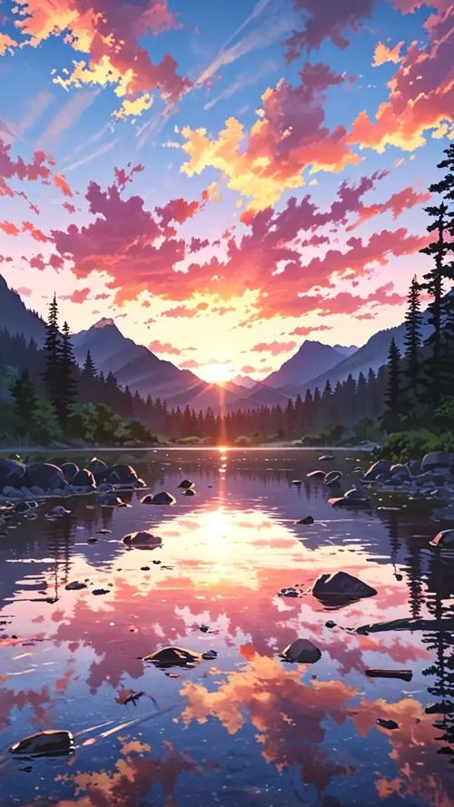 159 Hình Nền Phong Cảnh Thiên Nhiên Anime nổi bật ngôi nhà gỗ bên suối và rừng xanh