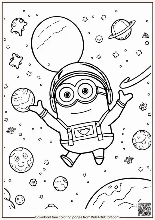 10 Bên trong phòng thí nghiệm, tranh tô màu Minion mô tả cậu bé vàng đang kéo cần máy lớn.