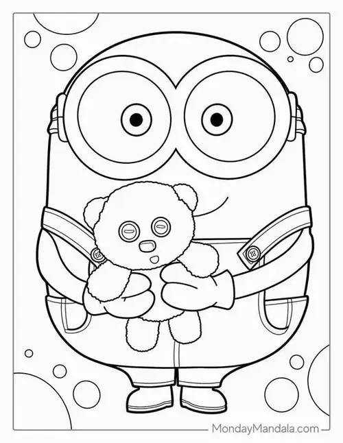 15 Đôi mắt tròn nhìn thẳng người xem trong tranh tô màu Minion có bố cục cân đối, thoáng.