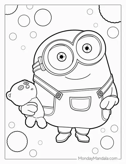 19 Một Minion hóa phi hành gia đang bước trên mặt trăng, cạnh cờ nhỏ và nhiều hố tròn.