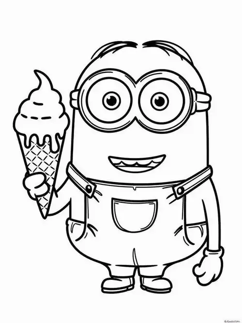 21 Chiếc ô mở rộng che mưa, còn Minion mang ủng thấp và bước qua vũng nước nhỏ.